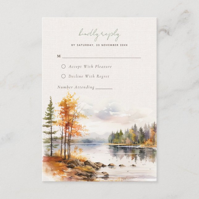 D'accompagnement Linge rustique avec le lac d'automne Mariage Carte (Devant)