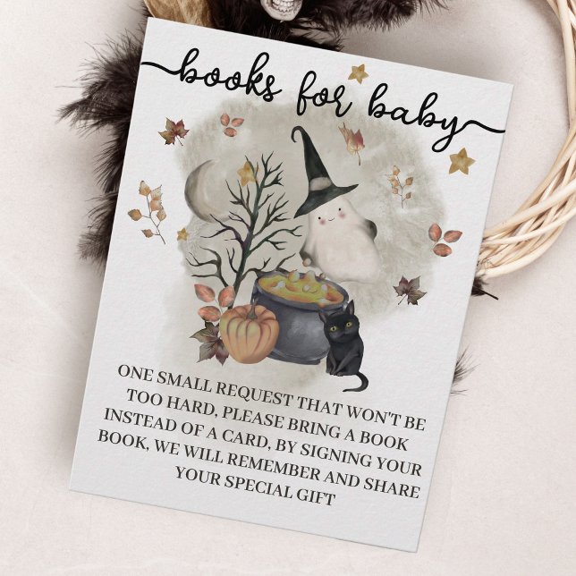 D'accompagnement Livres de Baby shower Halloween pour carte bébé. (books ofr baby request card in halloween theme a little boo is almost due)