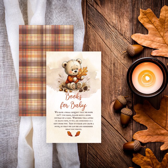 D'accompagnement Livres de bébé pour carte de douche de bébé ourson (Cozy Little Cub Books for Baby enclosure card with autumn plaid back)