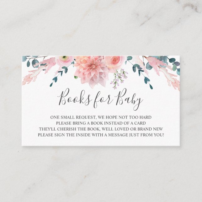 D'accompagnement Livres de fleurs d'aquarelle rose pour bébé carte  (Devant)