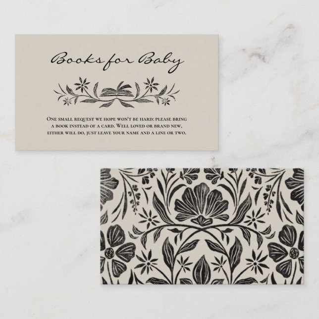 D'accompagnement Livres floraux noirs pour carte d'insertion bébé (Devant / Derrière)