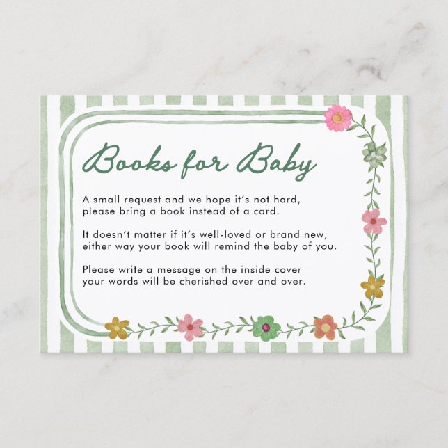 D'accompagnement Livres Floraux Verts pour Carte de Bébé (Devant)