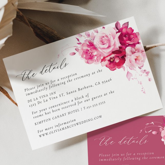 D'accompagnement Magenta Hot Rose Mariage Détails Carte de boîtier (Details Card 2 Colors)