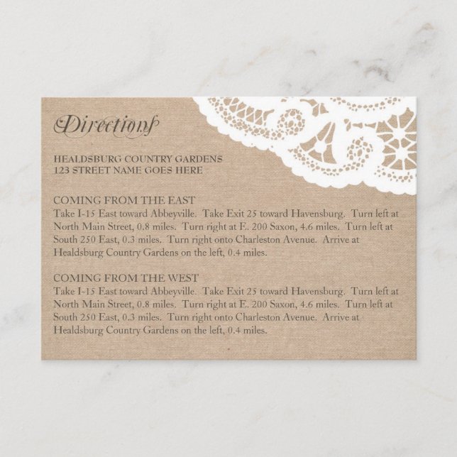 D'accompagnement Mariage de dentelle Burlap Instructions Carte de b (Devant)