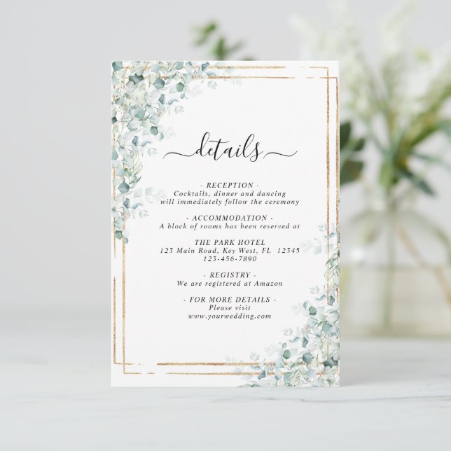 D'accompagnement Mariage Feuille Eucalyptus Détails Carte de boîtie (Debout devant)