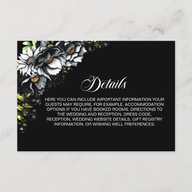 D'accompagnement Mariage Floral noir Détails Carte de boîtier (Devant)