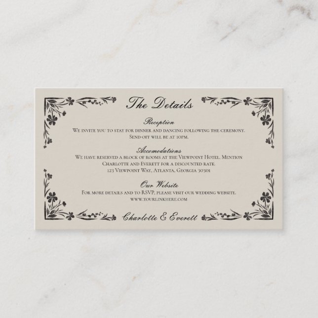 D'accompagnement Mariage Floral noir Détails Carte de boîtier (Devant)