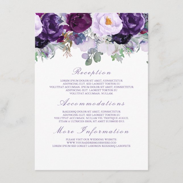 D'accompagnement Mariage floral violet Informations Carte d'invité (Devant)