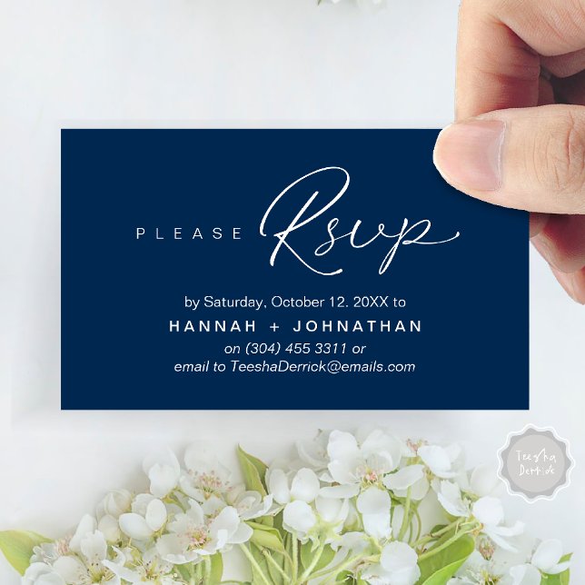D'accompagnement Mariage romantique moderne invite RSVP carte de ra (Modern Romantic Wedding Invitation Invites RSVP Reminder Card Navy Blue)