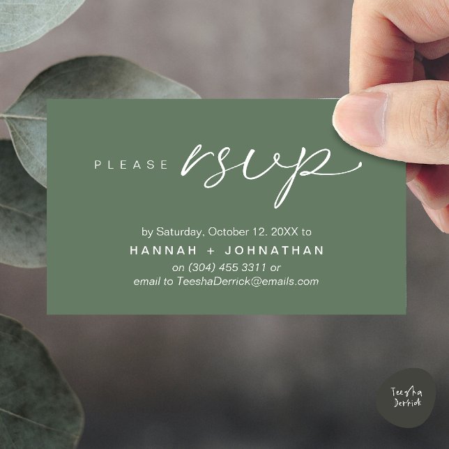 D'accompagnement Mariage romantique moderne invite RSVP carte de ra (Modern Romantic Wedding Invitation Invites RSVP Reminder Card Sage Green)