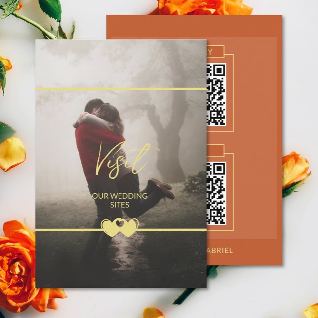 D'accompagnement Moderne Chic Ajouter Photo Mariage QR Cd Carte Boî (The front and back of the modern chic photo wedding QR code enclosure card)