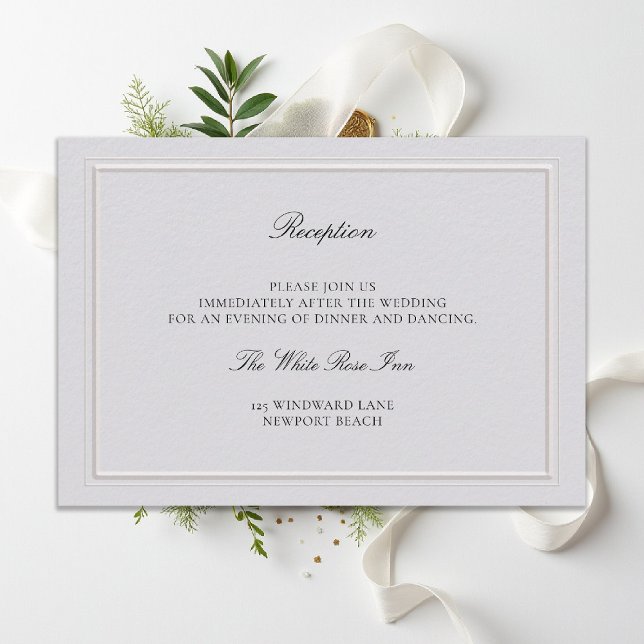 D'accompagnement Moderne Élégance Classique Carte de Réception de M (modern classic wedding reception details double frame elevated ecru formal traditional calligraphy)
