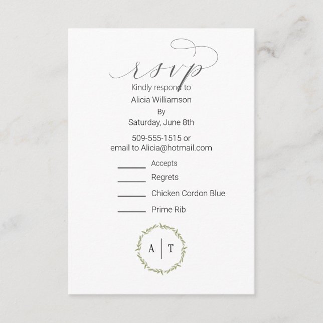 D'accompagnement Monogramme de carte RSVP avec 2 options d'arboresc (Devant)