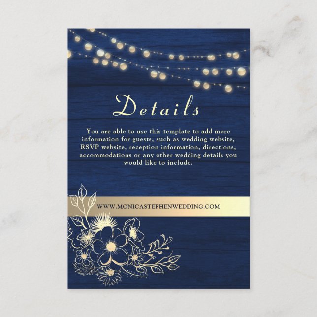 D'accompagnement Navy Blue Mariage Détails Site Internet Carte de b (Devant)