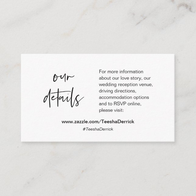 D'accompagnement Nos détails de mariage, site Web, RSVP, Carte de b (Devant)