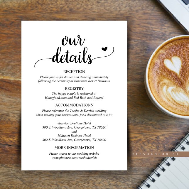 D'accompagnement Nos Détails Mariages, Carte Boîtier Rustique Scrip (Our Wedding Details Enclosure Card, Reception, Registry, Hotels and website, in Rustic Script design)