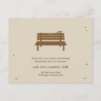 Notre carte de réception de mariage sur banc