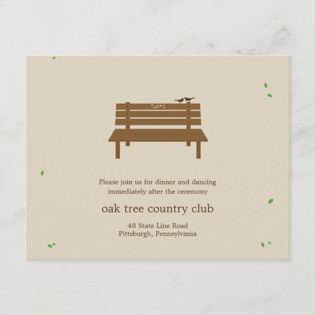 D'accompagnement Notre carte de réception de mariage sur banc (Devant)