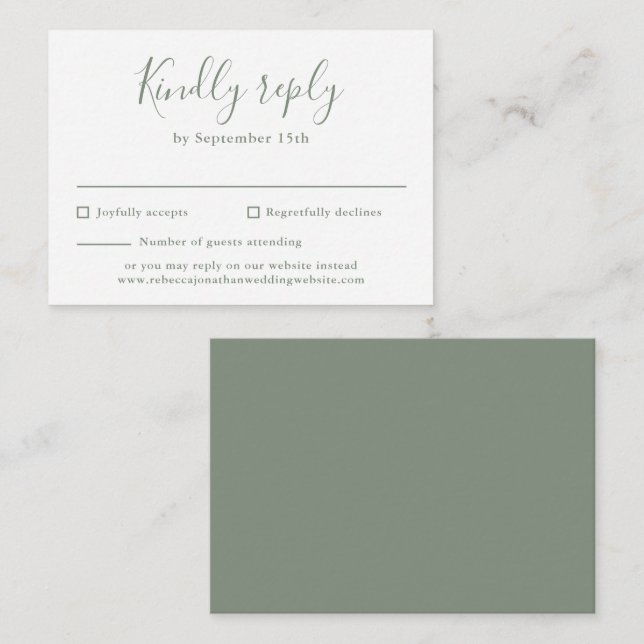D'accompagnement Olive Green Budget Moderne Script Mariage Carte RS (Devant / Derrière)