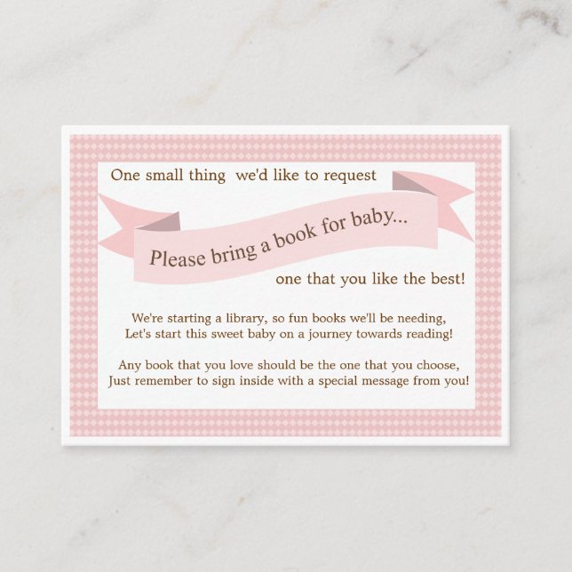 D'accompagnement Pink Baby shower Livre Insérer carte de demande po (Devant)