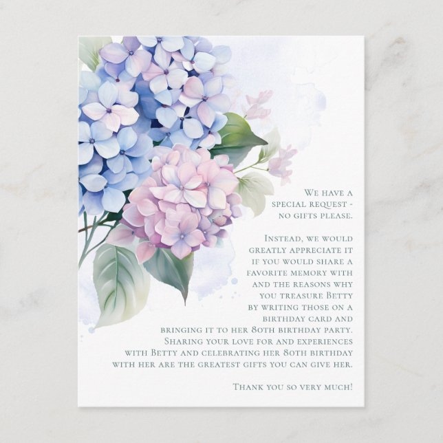 D'accompagnement Pink Blue Hydrangeas 80e carte d'anniversaire Dema (Devant)