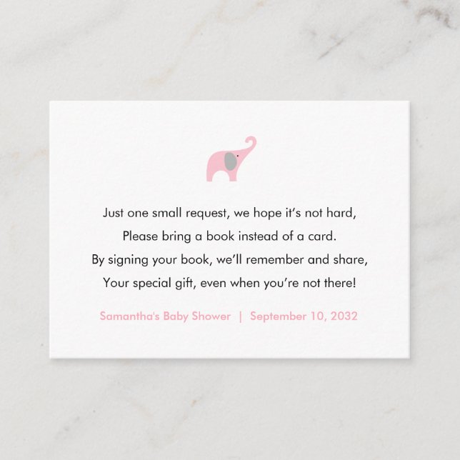 D'accompagnement Pink Elephant Demande de carte / livres pour bébé (Devant)
