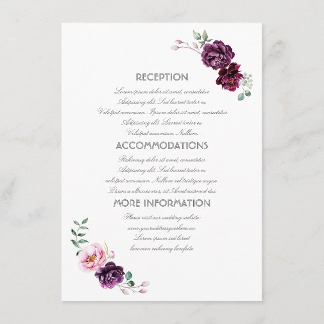 D'accompagnement Plum Purple Flowers Information Mariage Carte d'hô (Devant)