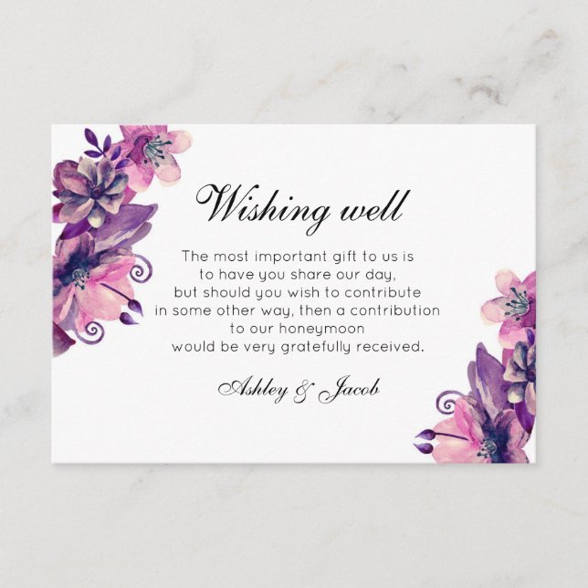 D'accompagnement Puits de souhaits floral violet. Carte d'insertion (Devant)