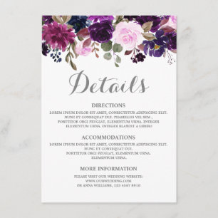 D'accompagnement Purple Lavender Floral Boho Mariage Détails carte