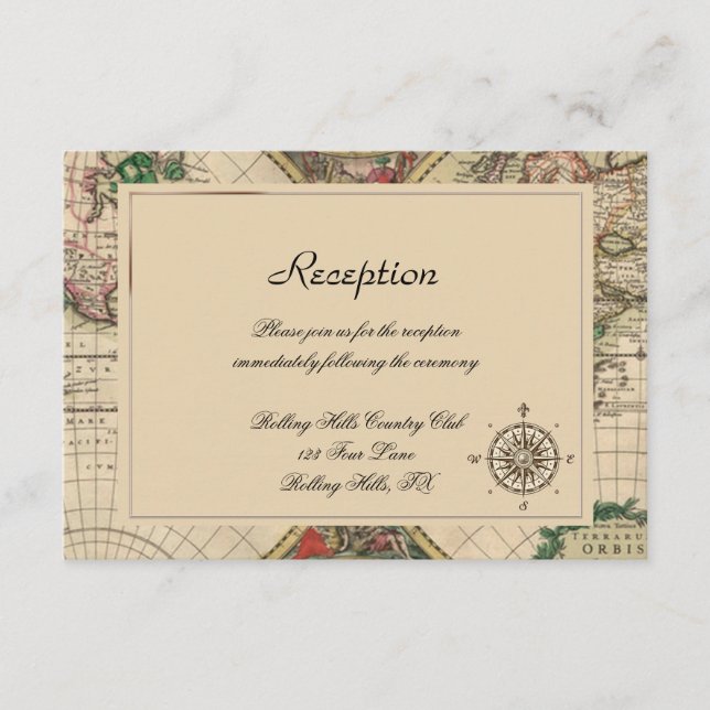 D'accompagnement Réception de mariage avec une ancienne carte du mo (Devant)