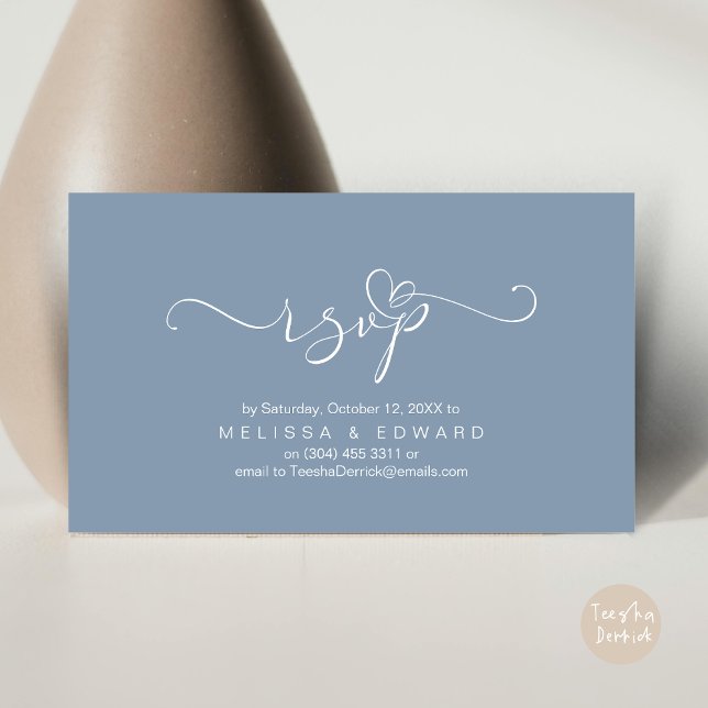 D'accompagnement Romantique Mariage RSVP Diner Carte d'invitation (Romantic Wedding RSVP Dinner Invitation Card, Modern Online Phone Email Website Reminder Dusty Blue)