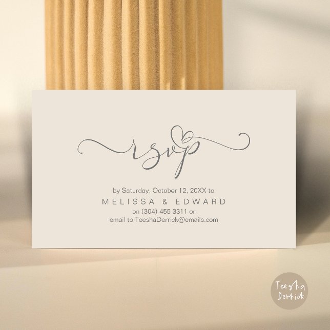 D'accompagnement Romantique Mariage RSVP Diner Carte d'invitation (Romantic Wedding RSVP Dinner Invitation Card, Modern Online Phone Email Website Reminder Cream Grey)