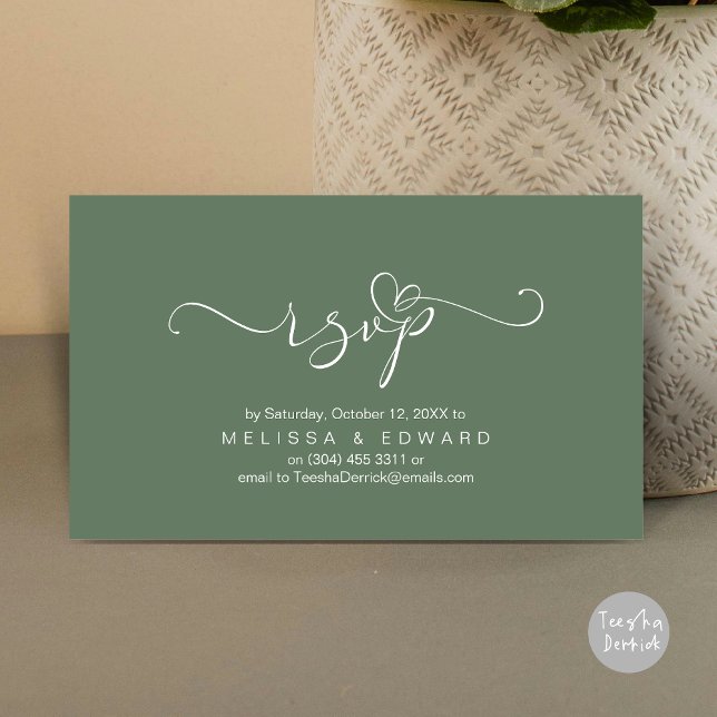 D'accompagnement Romantique Mariage RSVP Diner Carte d'invitation (Romantic Wedding RSVP Dinner Invitation Card, Modern Online Phone Email Website Reminder Sage Green)