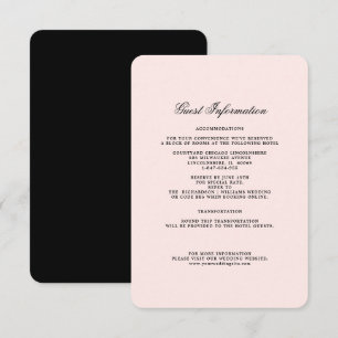 D'accompagnement Rose pâle   Carte de détails Mariage noir