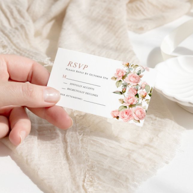 D'accompagnement Rose rose et verdure Feuille mariage carte RSVP (Créateur téléchargé)