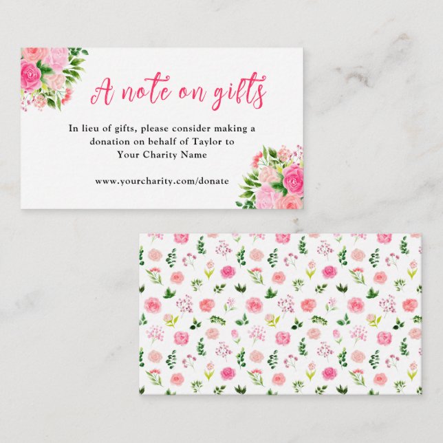 D'accompagnement Roses roses avec feuillage Carte de don de charité (Devant / Derrière)