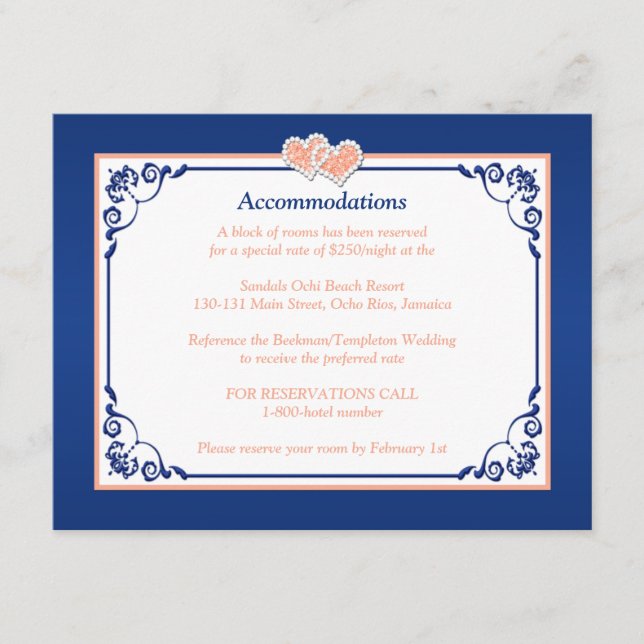 D'accompagnement Royal Blue, Pêche Florale, Coeurs Insertion Carte (Devant)