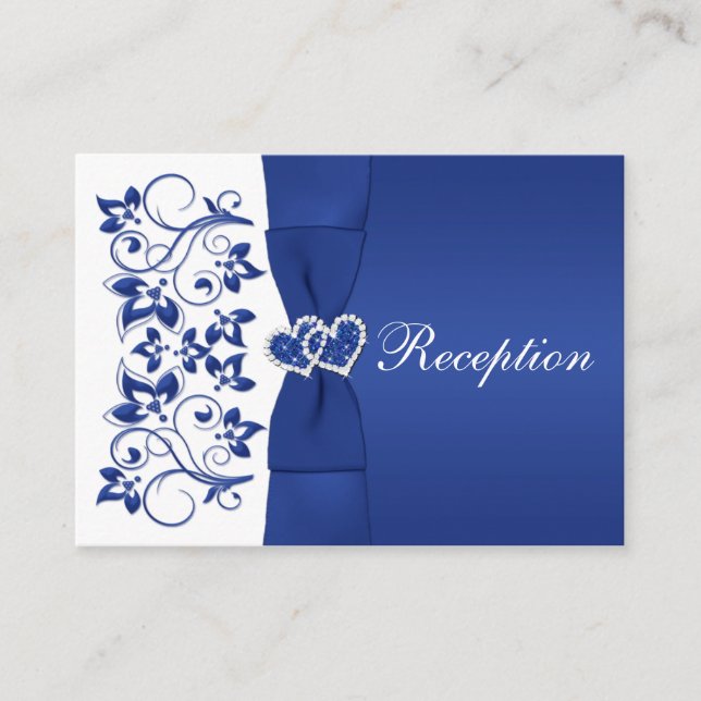 D'accompagnement Royal Blue, White Floral Mariage Carte de réceptio (Devant)
