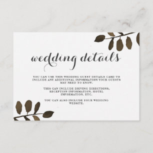 D'accompagnement Rustic Botanical Feuille Mariage Détails Carte d'i