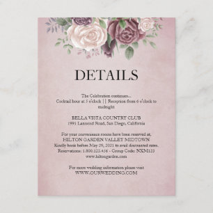 D'accompagnement Rustic Dusty Rose Floral Bouquet Carte détaillée
