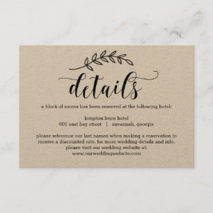 D'accompagnement Rustic Elegance Mariage Détails Carte Kraft