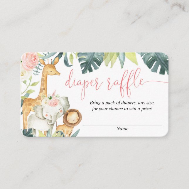 D'accompagnement Safari animaux rousse rose fille carte de tombola (Devant)