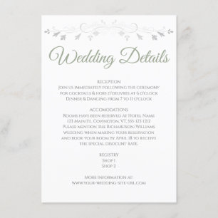 D'accompagnement Sage Green Elegant Wedding Details Carte de boîtie