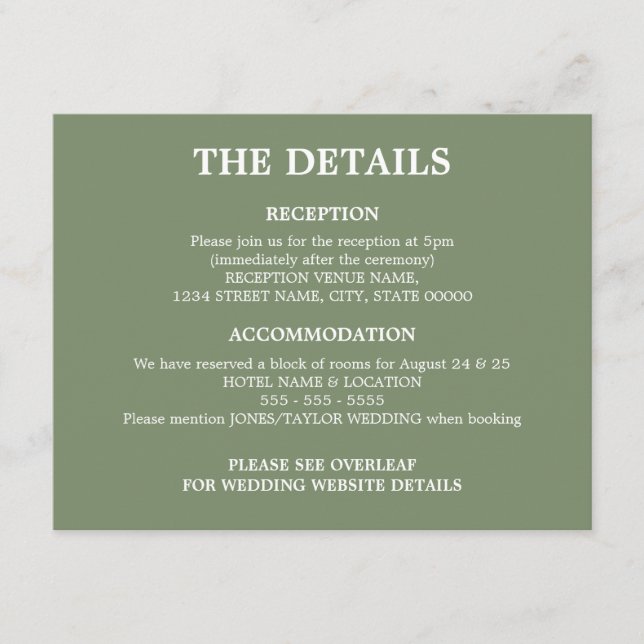 D'accompagnement Sage Green Mariage QR Code Détails Carte de boîtie (Devant)