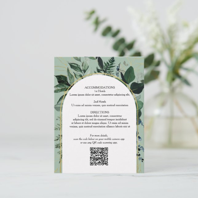 D'accompagnement Sage Green QR code Carte de détails du mariage bot (Debout devant)