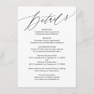 D'accompagnement Script moderne, noir, Mariage Détails Carte