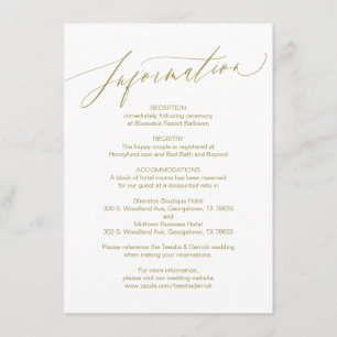 D'accompagnement Script moderne, Or, Carte d'information Mariage