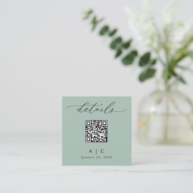D'accompagnement Simple Carte de Détails de Mariage QR Code Vert Sa (Debout devant)