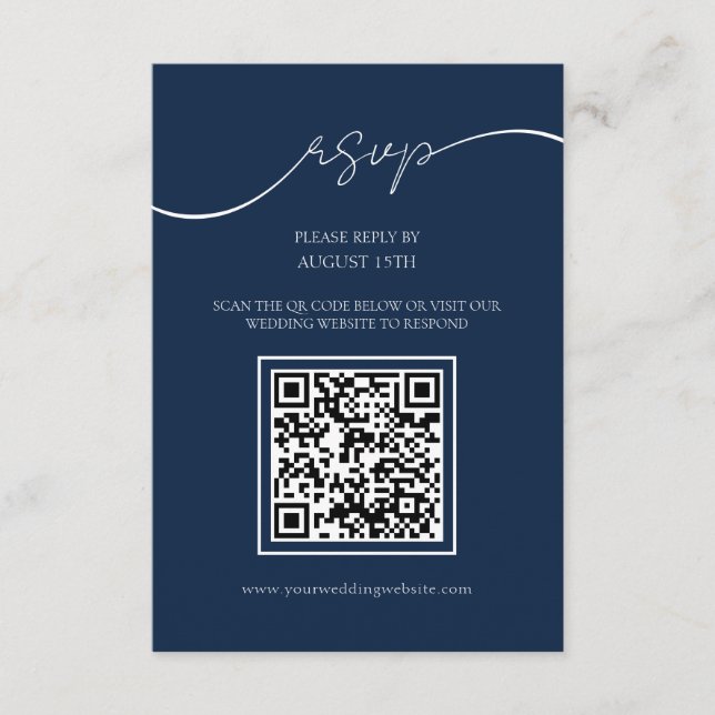 D'accompagnement Simple Elegant Marine Bleu QR Code Mariage Carte R (Devant)