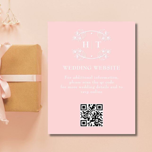 D'accompagnement Site mariage Pink Blush Monogram Carte de boîtier (Wedding Website Pink Blush Monogram Enclosure Card)